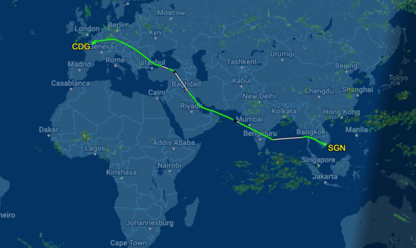 Đường bay chuyến bay AF253