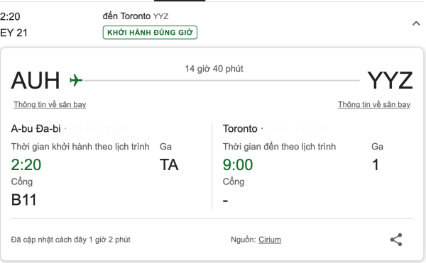 Thông tin chuyến bay EY21
