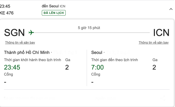 Thông tin chuyến bay KE476